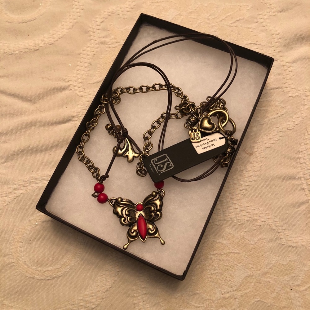 Jim Shore Red Coral Butterfly Necklace